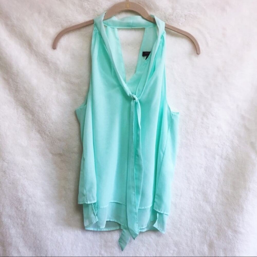 Banana Republic Teal Bow Front Sleeveless Sheer Top
